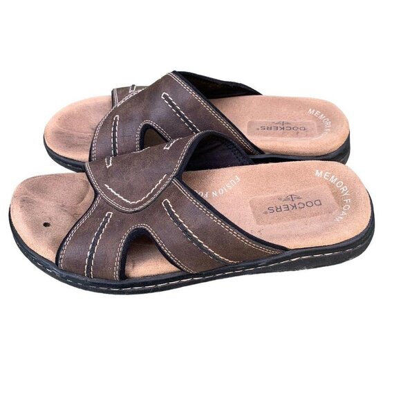 Dockers Men's Memory Foam Fusion Footbed Brown Sandals Slides Sz 8M Small Defect - Picture 3 of 8